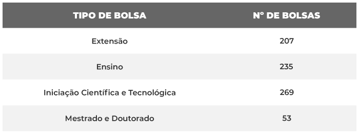 Tipos de bolsas e número de bolsistas na Unipampa Tipos de bolsas e número de bolsistas na Unipampa