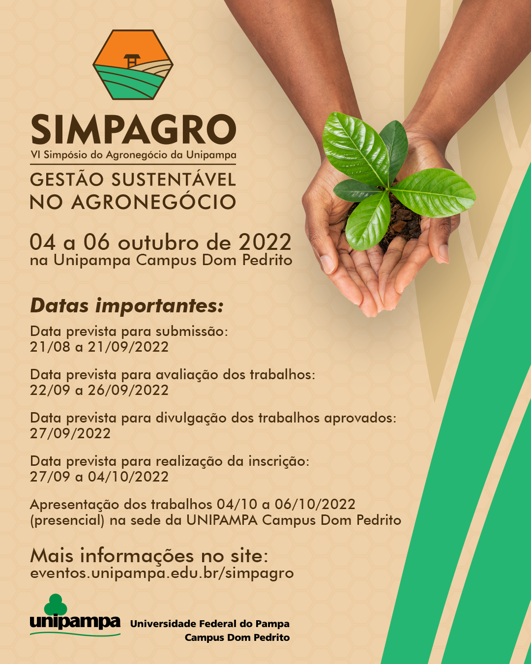 Durante o evento ocorrerá apresentação de trabalhos de estudantes das instituições de ensino superior da região - Divulgação Card com datas importantes para o Simpagro da Unipampa